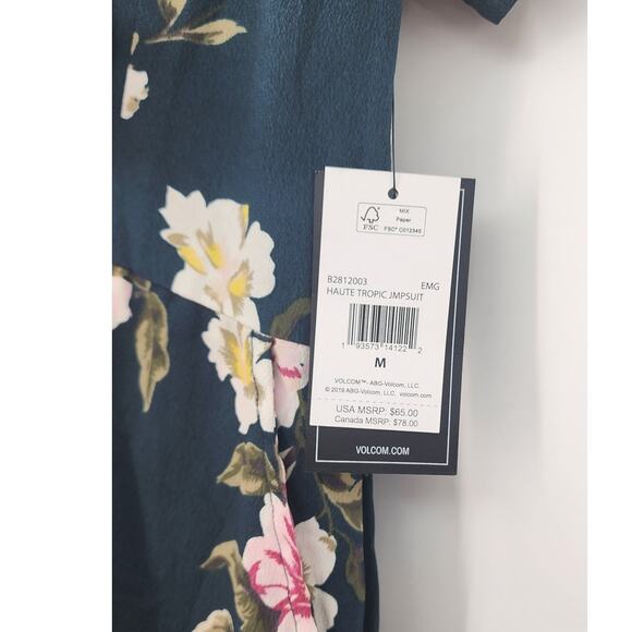 New NWT Volcom Haute Tropic Wide Leg Floral Jumpsuit Size Medium - Picture 10 of 12